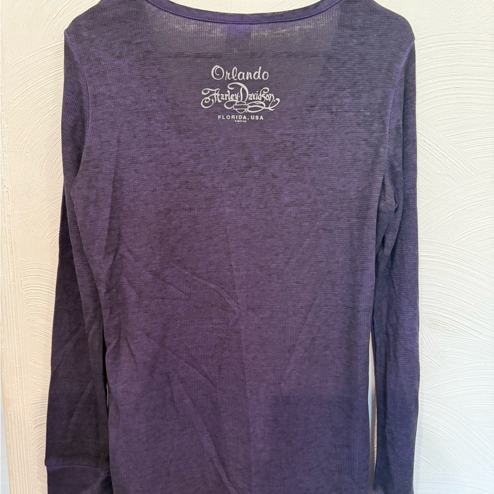 Harley-Davidson Gray Long Sleeve Graphic Embellished Blouse - Picture 3 of 4